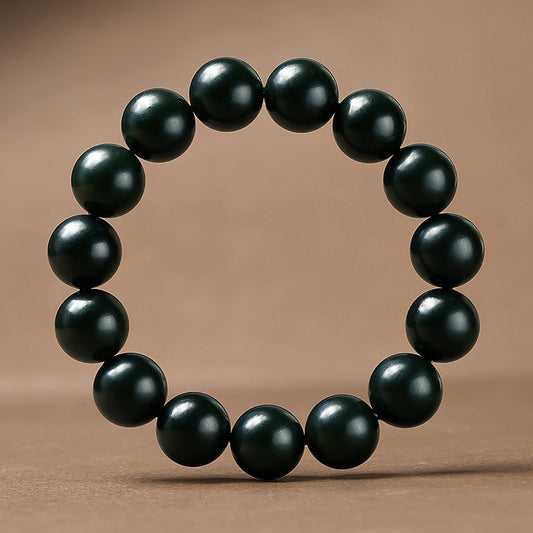 Unisex Cyan Hetian Jade Round Bead Single-row Bracelet