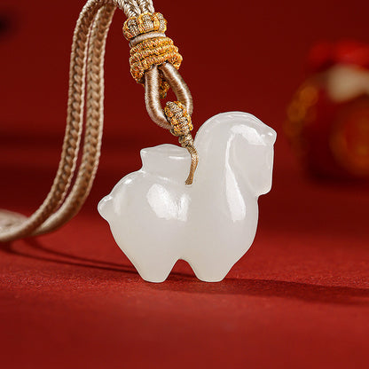 Horse & Wealth Hetian Jade Pendant, Chinese Zodiac Horse Ornament for Men & Women, Festival Gift with Certificate
