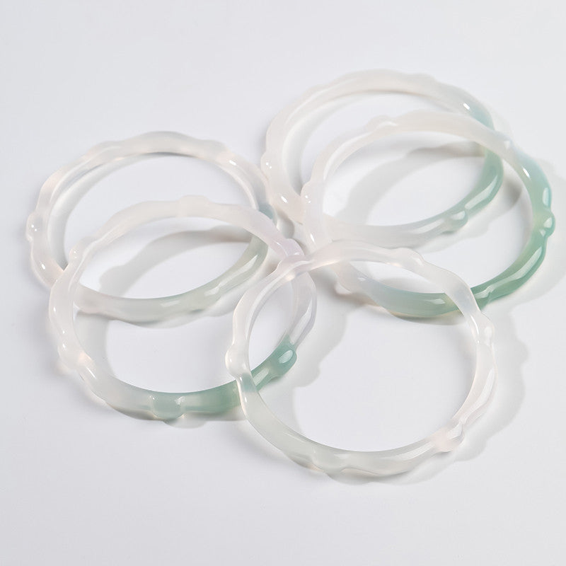 Half-mountain & Half-water Translucent Chalcedony Bangle, Gift for Girlfriend & Mother