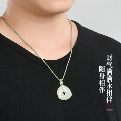 Hetian Jade Fortune Cycle Pendant, Elegant Natural Jade Pendant