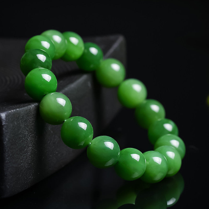 Unisex Hetian Jasper Round Bead Bracelet, Spotless Pure Jasper Bangle