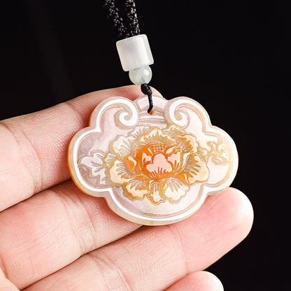 Natural Burmese Icy Jadeite Burnt Red Ruyi Peony Pendant, Unisex Jade Necklace, With Certificate & Collectible Value