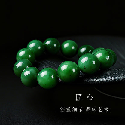 High-quality Spinach Green Hetian Jasper Bracelet, Round Bead Single-loop Bangle