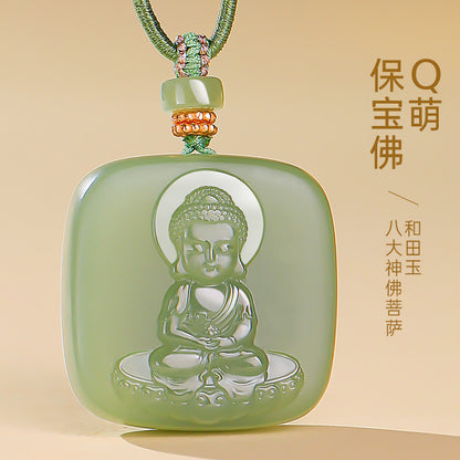 Hetian Jade Patron Buddha Pendant for Men & Women, Zodiac Guardian Buddha of Twelve Chinese Zodiac Signs