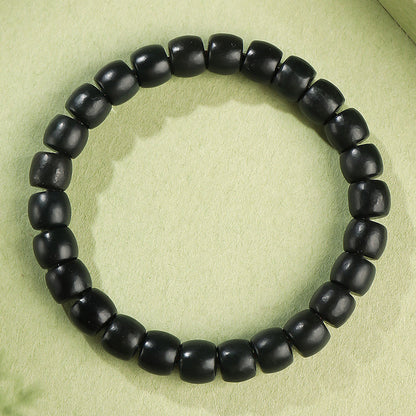 Dark Green Hetian Jade Straight Cut Old-type Bead Bracelet, Unisex Single Loop Beaded Bracelet