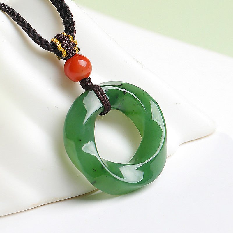 Unisex Hetian Jasper Mobius Ring Rotatable Peace Buckle Pendant, Festival Gift