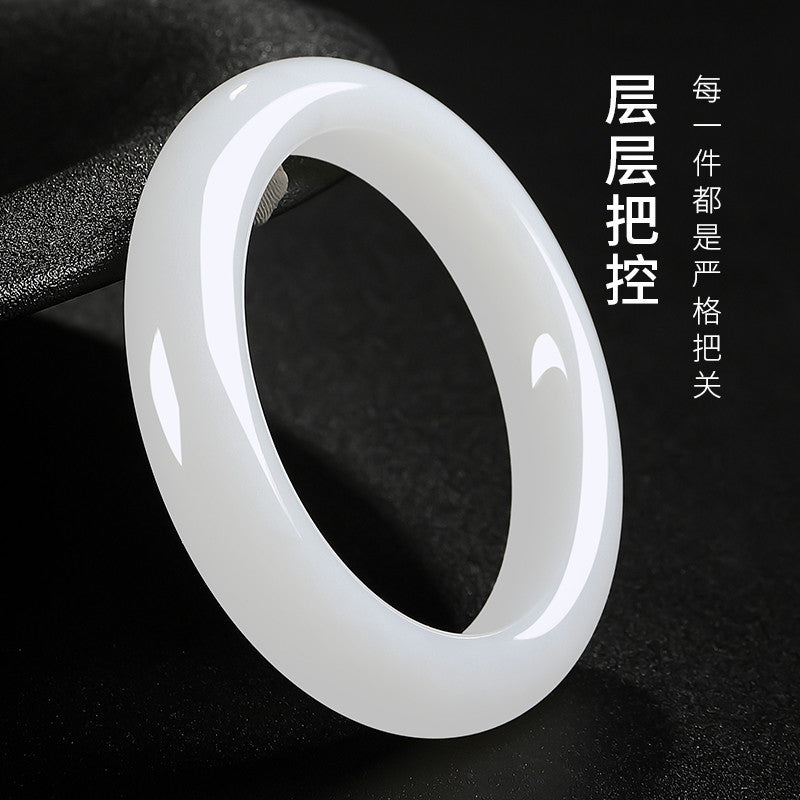 Women's Hetian White Jade Peace Bangle, Glossy & Delicate Jade Bracelet, Elegant Luxury Ornament, Gift for Girlfriend & Mom