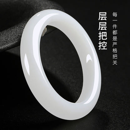 Women's Hetian White Jade Peace Bangle, Glossy & Delicate Jade Bracelet, Elegant Luxury Ornament, Gift for Girlfriend & Mom