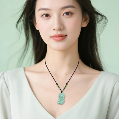 Floating Green Emerald Pixiu Pendant, Auspicious Mythical Beast Jade Charm