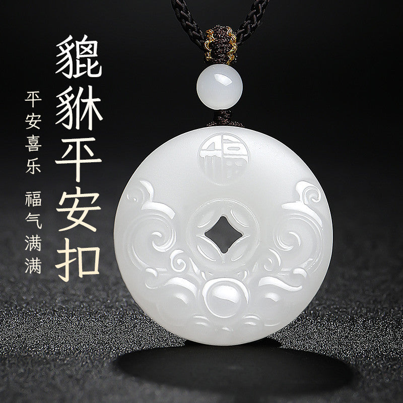 Hetian Jade Pixiu Fortune Plaque & Safety Buckle Pendant, Unisex Jade Charm for Peace & Joy, Holiday Gift with Certificate & Collectible Value
