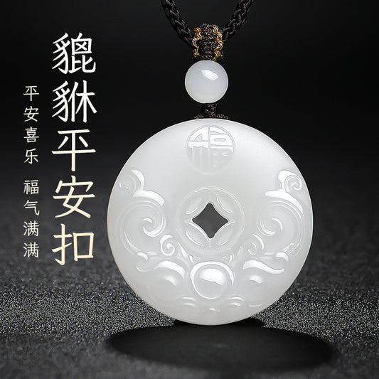 Hetian Jade Pixiu Fortune Plaque & Safety Buckle Pendant, Unisex Jade Charm for Peace & Joy, Holiday Gift with Certificate & Collectible Value