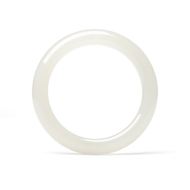 Elegant White Hetian Jade Peace Bangle for Women, Classic Jade Bracelet, Holiday Premium Gift, With Official Certificate & Collectible Value