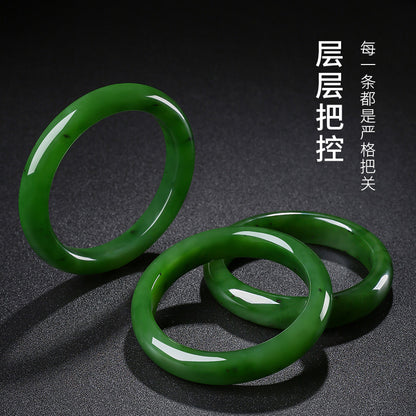 Hetian Jasper Bangle, Fine & Glossy Spinach Green Jade Bracelet, Gift for Mom & Girlfriend