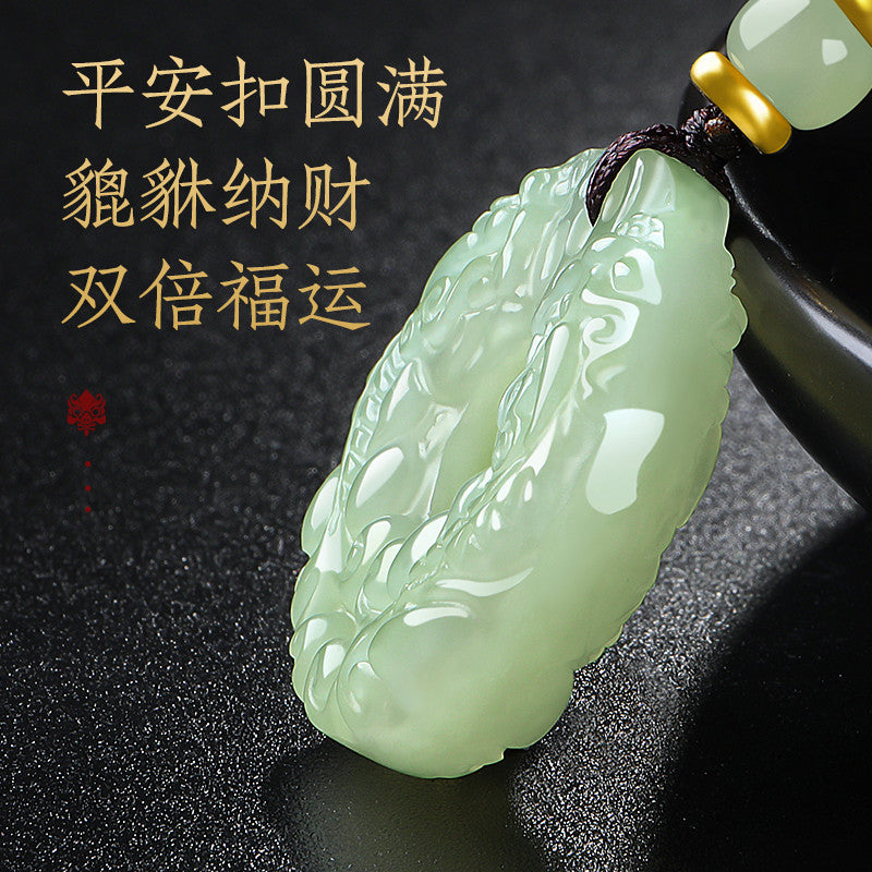 Double-Carved Hetian Jade Pixiu Pendant, Unisex Peace Buckle Jade Amulet