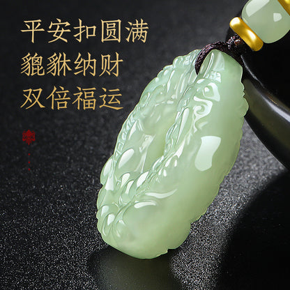 Double-Carved Hetian Jade Pixiu Pendant, Unisex Peace Buckle Jade Amulet
