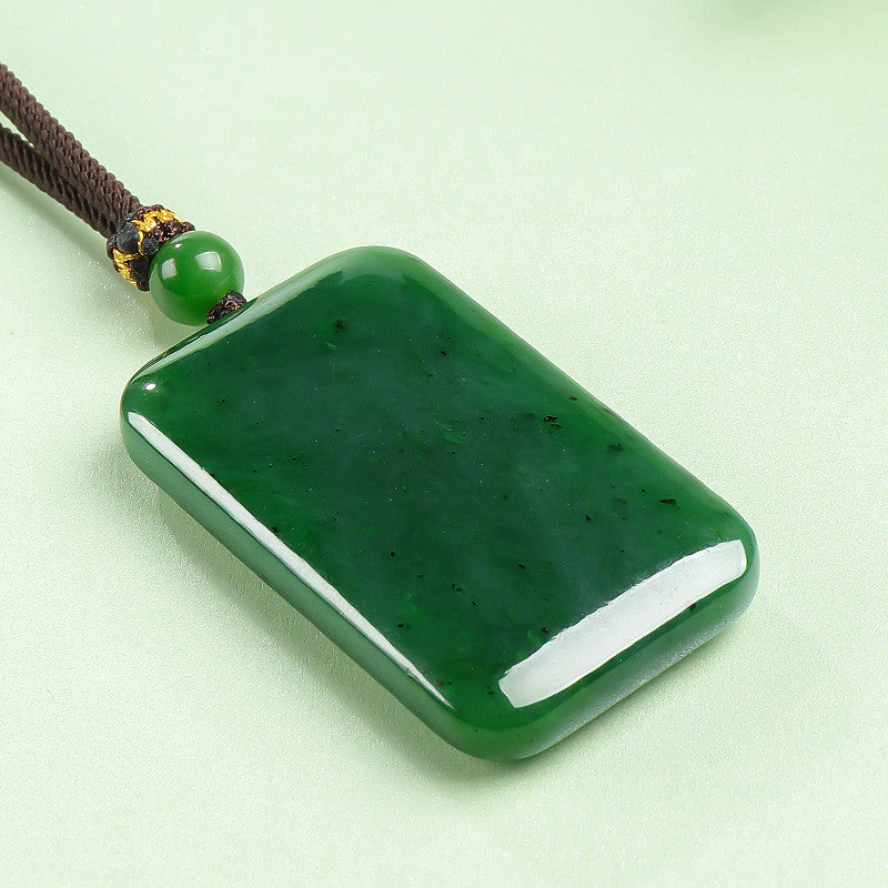 Unisex Spinach Green Hetian Jasper Plain Pendant, Festival Gift