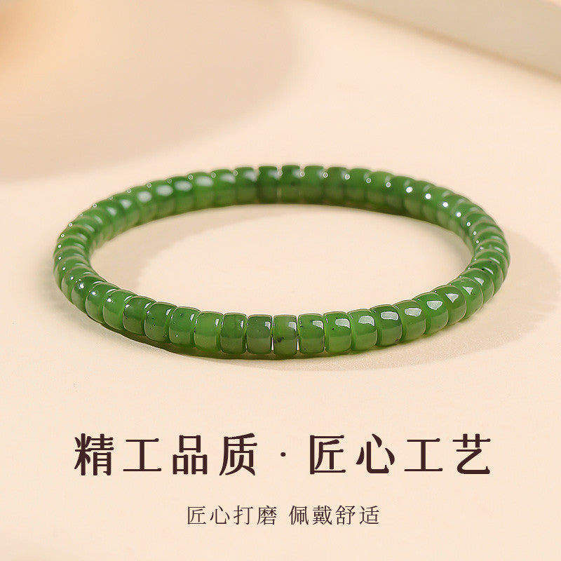 Pale Cyan Hetian Jade Bracelet, Straight-cut Tablet Bead Bangle for Women, Festival Gift