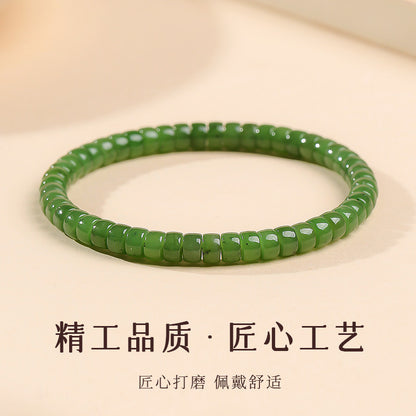 Pale Cyan Hetian Jade Bracelet, Straight-cut Tablet Bead Bangle for Women, Festival Gift