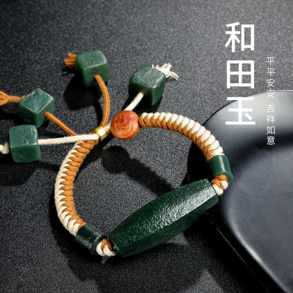 Unisex Hetian Cyan Jade Bracelet, Antique Style Jade Bangle, Festival Gift