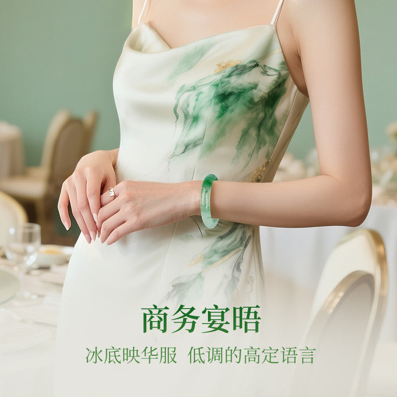 Women's African Jade Bangle with Vivid Floating Patterns, New Chinese Style Peace Bangle, Gift for Mom & Girlfriend