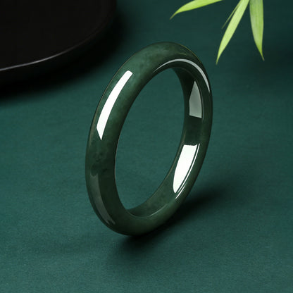 Xinjiang Hetian Green Jade Wide Band Bangle, New Chinese Style Niche Elegant Bracelet, Festival Gift