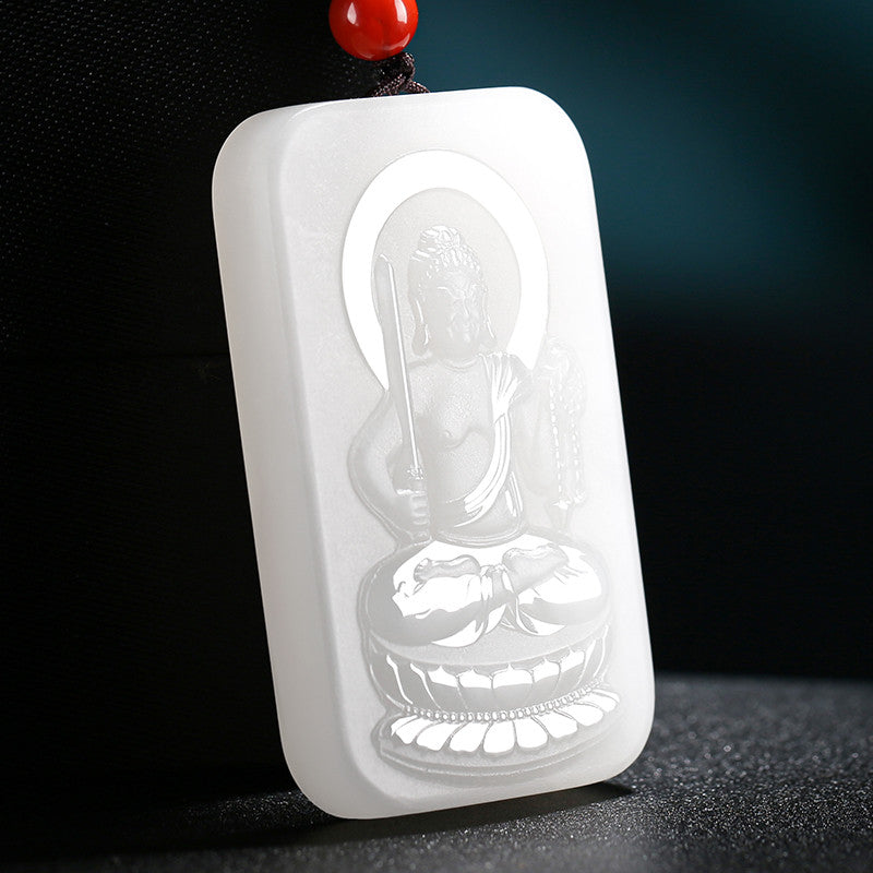 White Hetian Jade Patron Buddha Pendant, Eight Guardian Buddhas for Chinese Zodiac, Jade Plaque Ornament