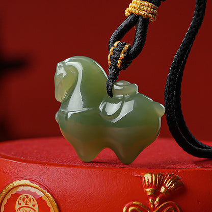Horse & Wealth Hetian Jade Pendant, Chinese Zodiac Horse Ornament for Men & Women, Festival Gift with Certificate