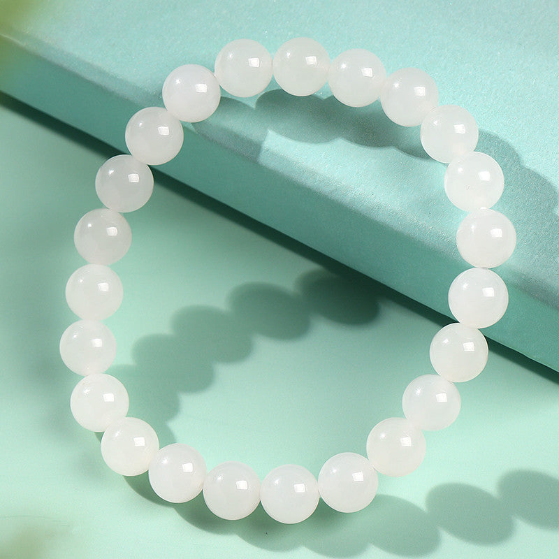 Unisex Hetian White Jade Round Bead Single-loop Bracelet