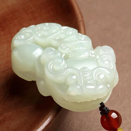 Hetian Jade Auspicious Pixiu Pendant, Unisex Mythical Beast Jade Charm, With Certificate & Collectible Value