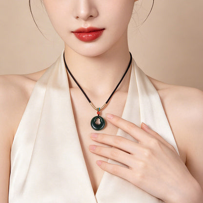 [Fortune Lock] Antique Style Hetian Jasper Gourd Safety Buckle Pendant for Women, Blessing & Fortune Jade Charm