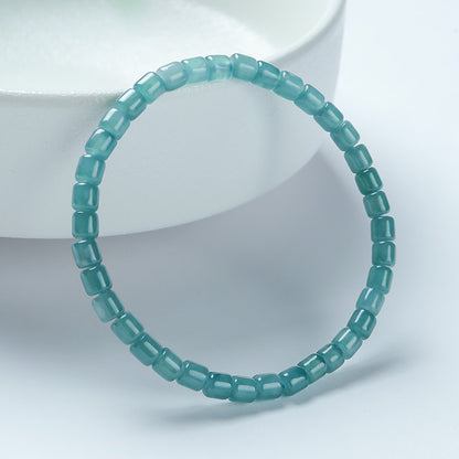 Women's Translucent Blue Water Emerald Barrel Bead Bracelet, Simple Lucky Loop Jade Bangle