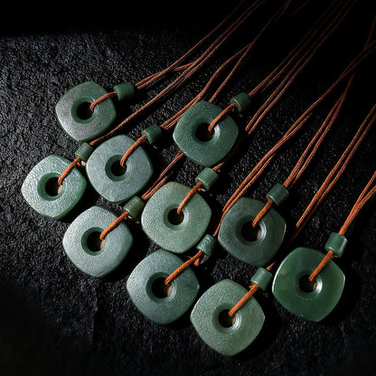 Chinese Retro Style Hetian Green Jade Square Plaque & Peace Buckle Pendant, Festival Gift