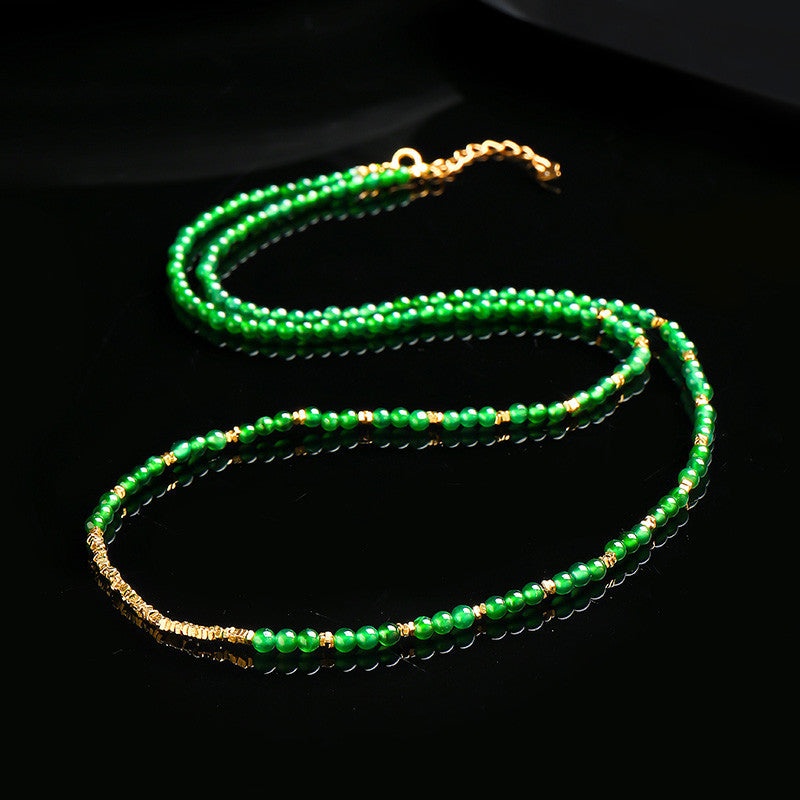 Women's Emerald Necklace, Vivid Green Mini Beads About 3mm, Jade Necklace, Festival Gift