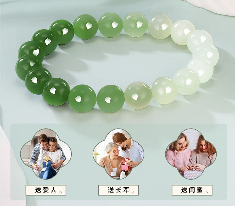 Gradient Landscape Hetian Jade Bracelet, Stylish Versatile Beaded Bangle, Daily Commute Jewelry, Gift for Friends & Mom