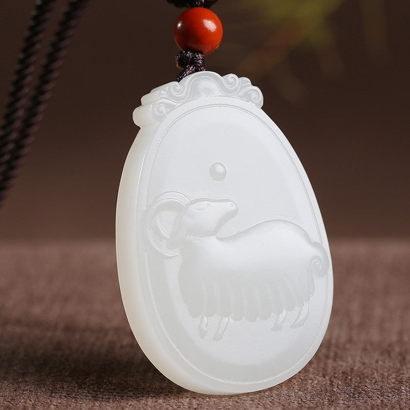 White Hetian Jade Pendant, Exquisitely Carved Twelve Chinese Zodiac, Unisex Jade Pendant