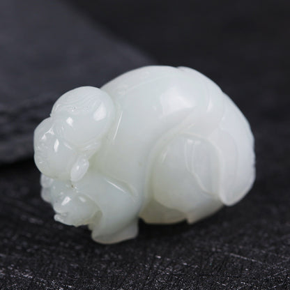 White Hetian Jade Pendant, Fine Carved Pixiu & Guanyin Pendant, Greasy Glossy High White Jade