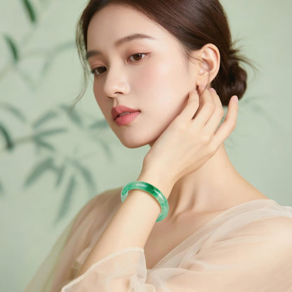 Women's African Jade Bangle with Vivid Floating Patterns, New Chinese Style Peace Bangle, Gift for Mom & Girlfriend