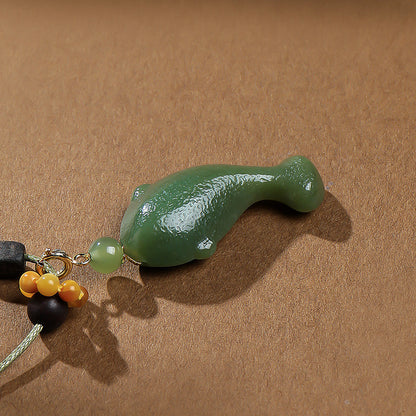 Swim Like Fish in Water｜Yellow-Cyan Hetian Jade Fish Pendant Unisex, With Cord & Certificate